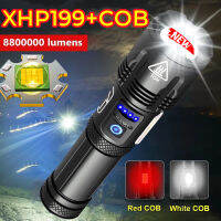 【เรือจากประเทศไทย】XHP199 ไฟฉายแรงสูง ไฟฉาย with 1*26650 battery 100000lm กลางคืนกลายเป็นกลางวัน16-core อลูมิเนียมอัลลอยด์ Super 100W Most Powerful Zoom Led Flashlight ไฟฉายชาร์จได ไฟฉายเดินป่า 7 Modes usb ไฟฉายซูมได้ ไกลมาก สว่างมาก