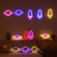 Rocket Planet Neon Light LED Safety No Risk Night Light Wall Hanging Battery Powered Bedroom Wedding Party Holiday Decoration