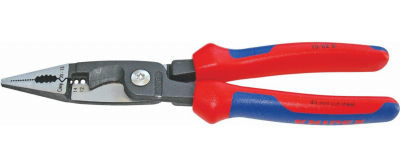 Knipex Tools 13 82 8, 6 in 1 Electrical Installation Pliers with Comfort Grip Handle, Red and Blue