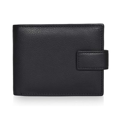 Lychee Pattern Genuine Leather Wallet Buckle Multi Card Slot Large Capacity RFID Mens Wallet with ID Window And Coin Purse