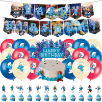 30ชิ้นกล่อง Smurfs ธีมบอลลูนชุดสำหรับเด็กตกแต่งงานเลี้ยงวันเกิดสุขสันต์วันเกิดแบนเนอร์ Babay แสดงเด็กพรรคซัพพลาย