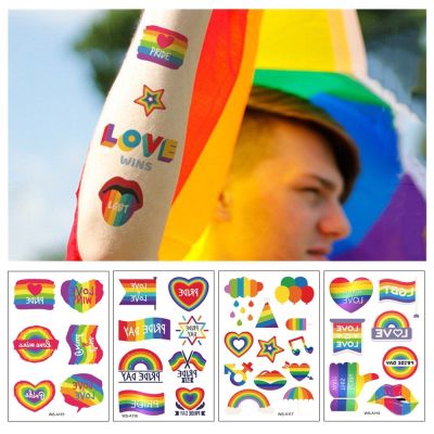 10 Kinds รอยสักชั่วคราววันที่ใช้แล้วทิ้งเครื่องสำอางศิลปะบนตัวหน้าแขนสติกเกอร์รุ้งกันน้ำ LGBT สีสันสดใส