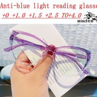 【cw】 2022 New Women Cat Eye Protection Presbyopia Eyeglasses Female Purple Magnification Eyewear Anti Blue Light Reading Glasses NX