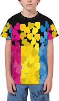 Pansexual Pride Falling Hearts T- Shirt Short Novelty for Boys and Girl