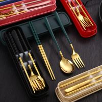 Western Stainless Steel Cutlery Sets Fork Spoon Chopsticks Portable Tableware With Case Travel Picnic Set Kitchen Accessories Flatware Sets