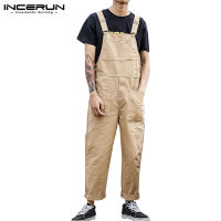 [Perfectly] INCERUN ที่บุรุษของแข็งวินเทจหลวม jumpsuit dungaree ถุงสบายๆกางเกงคาร์โก้กางเกง