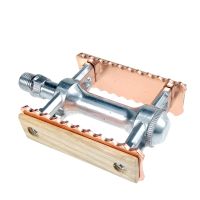 G466 Retro Bicycle Pedalbearing Pedals Folding Bike Palin Pedal Wooden Footboard Rose Gold Classical Foot