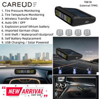 CAREUD T881-WF-S จอแสดงผล LCD ภายนอกรถ TPMS ไร้สายรถ TPMS ระบบตรวจสอบความดันลมยางพร้อมเซ็นเซอร์ 4 ตัวชาร์จไฟ USB พลังงานแสงอาทิตย์ได้อย่างรวดเร็ว