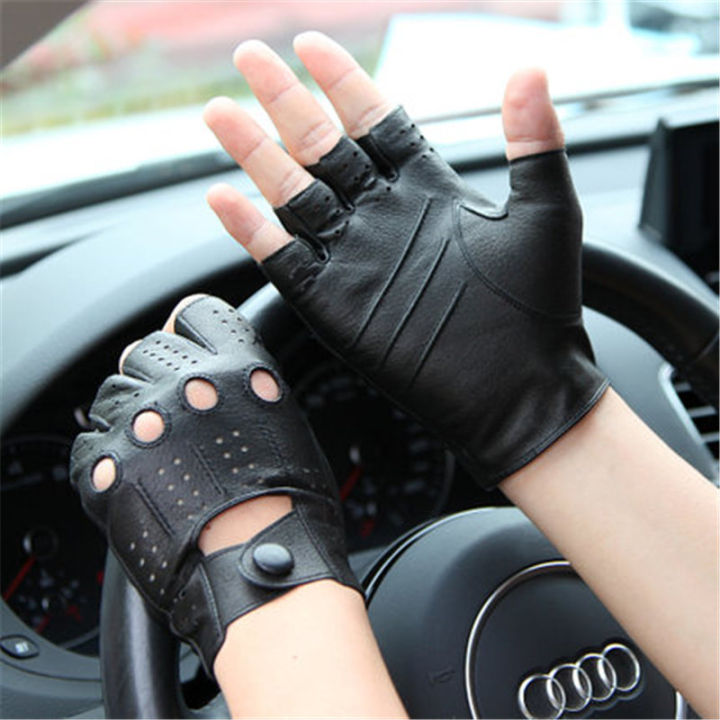 2021genuine-leather-semi-fingers-gloves-male-breathable-hole-thin-style-men-half-finger-lambskin-gloves-imitation-deerskin-m046p