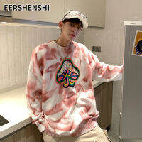 EERSHENSHI เสื้อสเวตเตอร์พิมพ์การ์ตูนผู้ชาย เสื้อสเวตเตอร์คอกลมที่มีสไตล์ หลวมและสะดวกสบาย