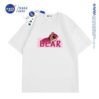 COD เสื้อยืด NASA co-branded short-sleeved womens couple wear this years popular strawberry bear T-shirt top ins