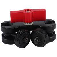 4X Dual Ball Head Hot Shoe 1/4 Inch Tripod Arm Mount Adapter DSLR Camera Accessory for Monitor LED Light Red