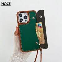 HOCE ช่องเสียบการ์ดสายรัดข้อมือเคสโทรศัพท์หนังสายยาวสำหรับ Iphone 11 12 13 14 Pro เคสมือถือกระเป๋าสตางค์พาดลำตัวป้องกันการหล่น