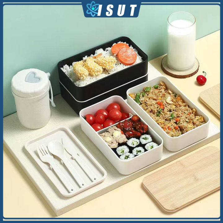 Lunch Box Handle Microwave Safe Double Layer Food Grade PP Bento