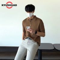 KYUSHUAD เสื้อถักมีปกเสื้อเชิ้ตชายสำหรับผู้ชาย เสื้อถักแขนสั้นแบบพรีเมี่ยมสำหรับโปโลแขนสั้น