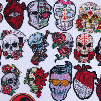 เสื้อผ้า Thermoadhesive Patches เหล็กบนพังค์ตา Heart Sugar Skull แพทช์ปักบนเสื้อผ้า Fusible Patch ป้ายสติกเกอร์-pangyh