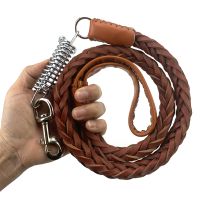 【CW】 cowhide leather Large dog Leashes Big weaving hauling Shock resistant spring belt for walk Collar