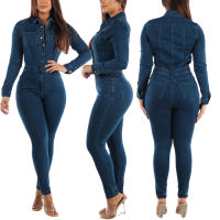 Factory Outlet 3538 Cross -Border Slim Elastic Small Foot Washing Denim Jumpsuit Jacket