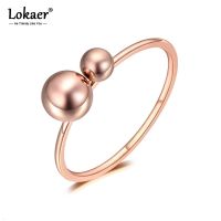 Lokaer Titanium Stainless Steel Double Beads Rings Jewelry For Women Girl Trendy Office Style Party Finger Ring R19105