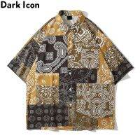 Dark ไอคอนผ้าพันคอ Patchwork เสื้อฮาวายชายพิมพ์น้ำหนักเบาวันหยุดเสื้อชายหาดสำหรับ Man