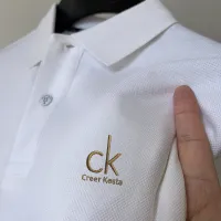 Ck เสื้อยืดโปโลแขนสั้นเนื้อผ้าฝ้ายปักลายสําหรับผู้ชาย