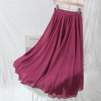 ✳☏ 2023 Spring Autumn Fashion Women High Waist Pleated chiffon Skirt plus size skirt Black Pink blue yellow long maxi skirt