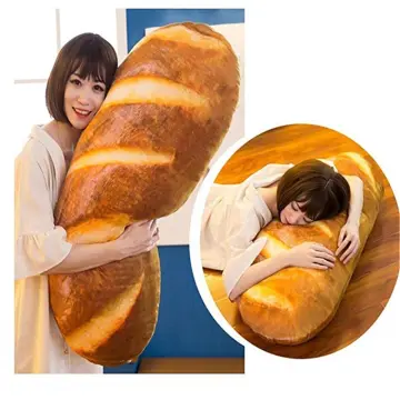 Funny Toast Baguette Pillow French Baguette Shape Plush Hugging Pillow with  Red Scarf,Soft Bread Slices Food Sofa Cushion for Home Decor,Kids Gifts