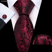 ⊙❦ Wine Red Silk Men Necktie Luxury Brand Fashion Handkerchief Cufflinks Tie Sets Wedding Business Party Birthday Barry.Wang 6558