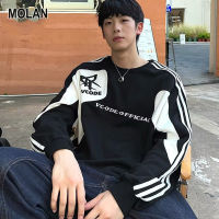 MOLAN เสื้อสเวตเตอร์แขนยาวสวมหัวผู้ชายเสื้อกันหนาวผู้ชายสไตล์ถนนสูงของฤดูใบไม้ร่วงเสื้อกันหนาวหลวมและหล่อเสื้อกล้ามทันสมัยเสื้อผ้าคู่รัก