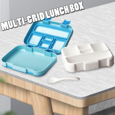กล่องอาหารกลางวันปกกล่องอาหารกลางวันนักเรียนสีขาวลายตารางพับได้ห้ากล่องอาหารกลางวัน