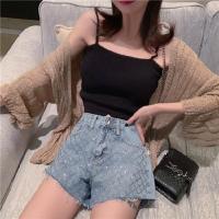 กางเกงขาสั้น Heavy Industry Hot Diamond Loose Denim Shorts Womens Summer European style ripped wide-leg hot pants