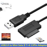 LFYE5L อะแดปเตอร์ USB คอมพิวเตอร์สำหรับคอมพิวเตอร์ สายขับง่าย มินิ SATA II ROM Slimline DRIVE 13Pin 7 + 6 สายเคเบิล USB3.0ไปยังมินิ SATA สายแปลงสัญญาณ สายไดรฟ์แบบเส้นเล็ก สายอะแดปเตอร์