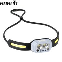 BORUiT Mini LED Headlight Motion Sensor Headlamp USB Rechargeable Foldable Head Torch With Built-in Battery For Outdoor Camping