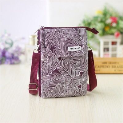👜2022Womens Messenger Bag One Piece Dropshipping Foreign Trade Pastoral Leaves Large Screen Fabric 5-Layer Crossbody Phone