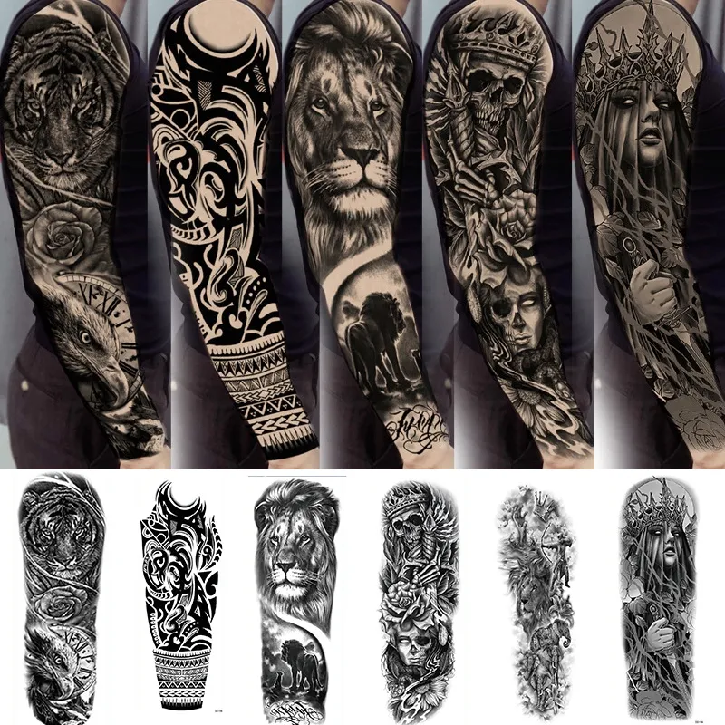 SHUNAICHI 【SUN】Tattoo Sticker Waterproof Lasting Full Arm Tiger Lion Flower  Fake Tattoo Temporary Tattoo Stickers | Lazada PH
