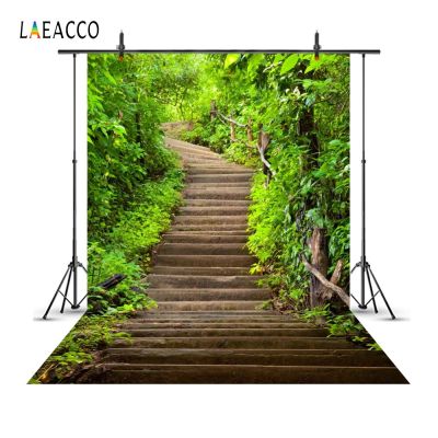 【Worth-Buy】 Laeacco บันไดเนินสีเขียวสำหรับฤดูใบไม้ผลิภาพเด็กทารกพื้นหลังการถ่ายภาพทิวทัศน์ฉากหลังสำหรับถ่ายภาพ