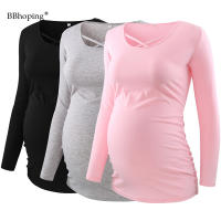 Pack of 3pcs Maternity Womens Long Sleeve Tops Pregnancy T-Shirt Criss Cross Casual Blouse Side Ruching Pregnancy T-Shirt