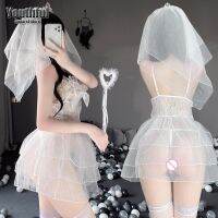 Women Sexy Mesh Bow See Through Dress Cosplay Bride Outfit Maid Temptation Porn Bridal Lingerie Lace Wedding Erotic Costumes