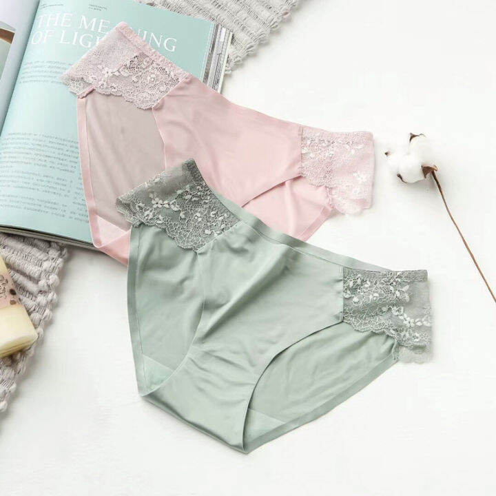 พร้อมส่ง-ล้างสต๊อก-sexy-lace-lady-underwear-briefs-r1013-ice-silk-กางเกงใน-กางเกงชั้นในหญิง-ชีฟอง-ไร้ขอบ