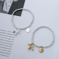 Black and white Simple Bracelet Cartoon Balloon Dog Charms Statement Short Bracelet Glass Beads Chain Cool Cute Puppy