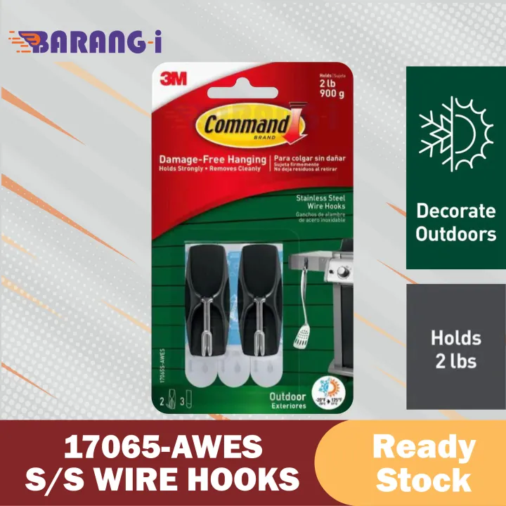 3M Command Outdoor Exterior Stainless Steel Wire Hook / Hanger 2pc