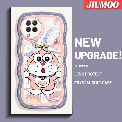 JIUMOO เคส M22ปลอกสำหรับ Samsung Galaxy A22 4G A22 5G ลายโดราเอมอนสีชมพูน่ารักแฟชั่นสีสันสดใสลายคลื่นขอบครีมเคสโทรศัพท์แบบใสกันกระแทกเคสโปร่งใสป้องกันเลนส์กล้อง