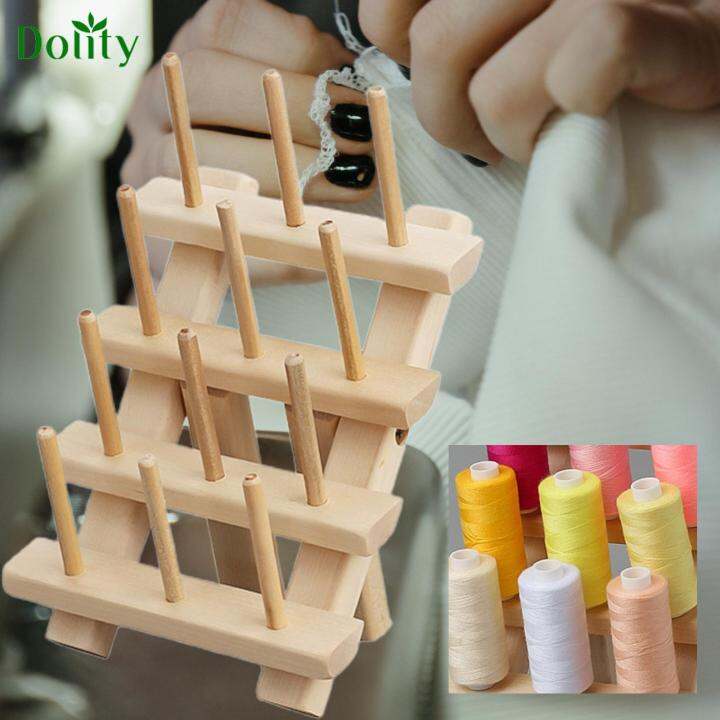 Dolity Sewing Thread Holder Embroidery Cone Stand Strings Bobbin Wooden