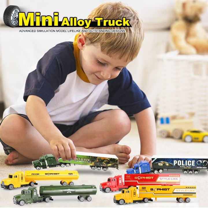 รถ-diecast-โมเดลรถบรรทุกโลหะผสมบานเลื่อนสำหรับเด็กถังรถน้ำมันที่เก็บของเล่นรถตุ๊กตาของขวัญหลายสี1ชิ้น
