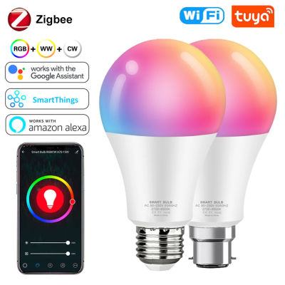 Zigbeeสมาร์ทหลอดไฟLED 18W E27 B22 RGB + WW + CW Tuya WiFiโคมไฟหรี่แสงได้ควบคุมเสียงใช้งานร่วมกับAlexaสำหรับตกแต่งบ้าน-dliqnzmdjasfg