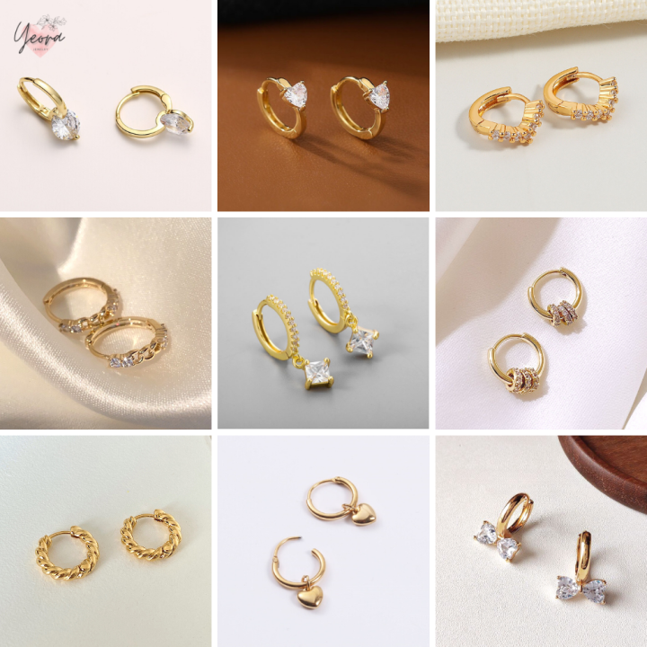 Hoop Earrings for Women Korean Style Gold 925 Silver Subang Telinga ...