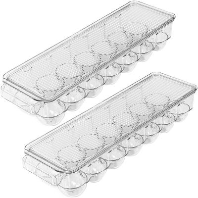 Egg Container Egg Holder 14 Egg Container with Lid &amp; Handle for Refrigerator, (Clear, Pack of 2)