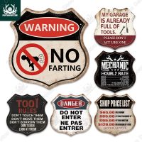 【YF】卍✙  Putuo Rules Warning Tin Signs Metal Shield Shaped Plaques for Danger Man Cave Wall