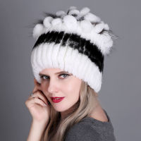Women Fur Hat for Winter Natural Rex Rabbit Fox Fur Cap Russian Female Fur Headgear  Brand New Fashion Warm Beanies Cap