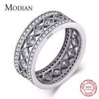 Modian เครื่องประดับแฟชั่นแหวนสี่เหลี่ยม925เงินสเตอร์ลิงแท้สไตล์ใหม่สำหรับผู้หญิงของขวัญวันวาเลนไทน์ประกาย CZ